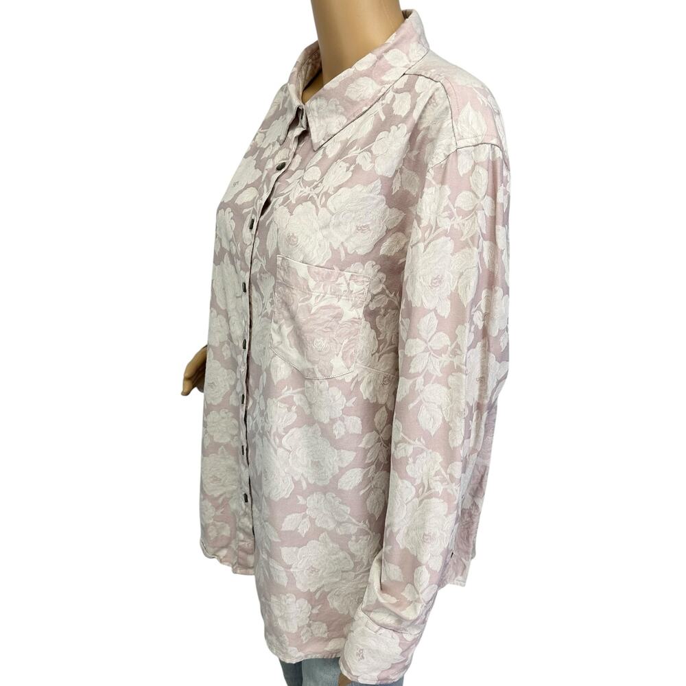 J. Jill Textured Pure Cotton Floral Shirt Pink Plus Size 3X - Picture 4 of 9